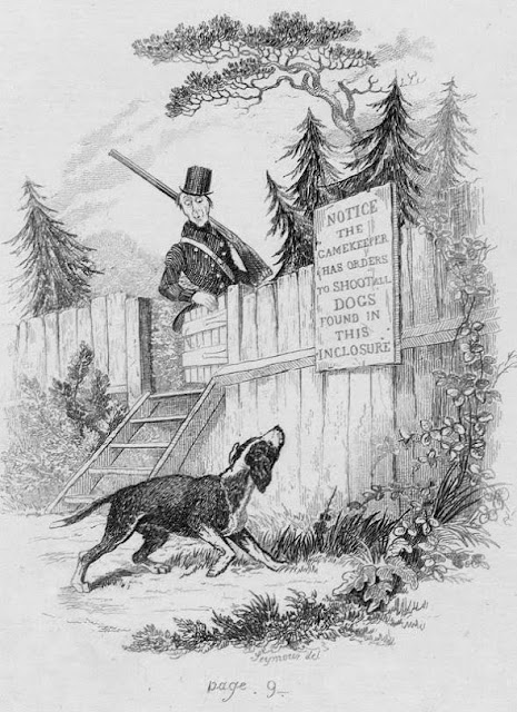 Dibujos e ilustraciones en las obras de Charles Dickens - Robert Seymour. The Sagacious Dog en la novela The Posthumous Papers of the Pickwick Club